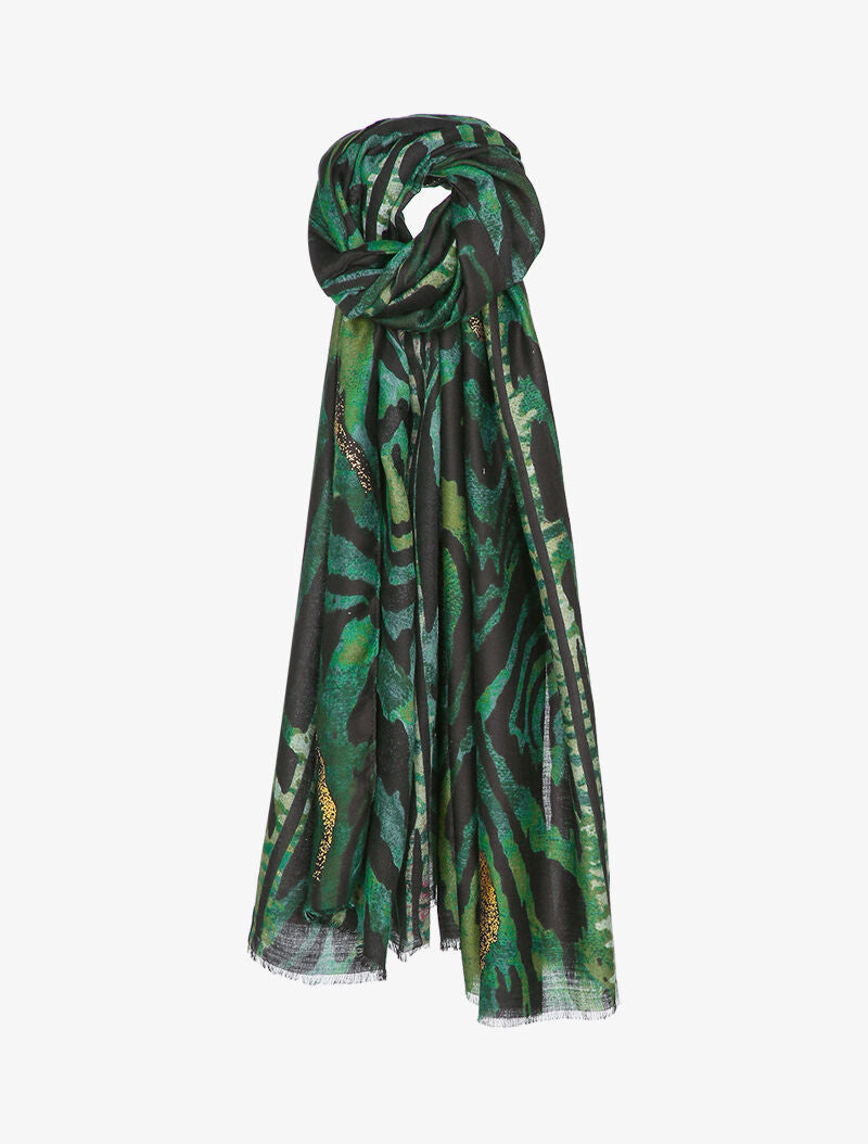 Foulard à imprimé zèbre stylisé et lamé - Vert - 3