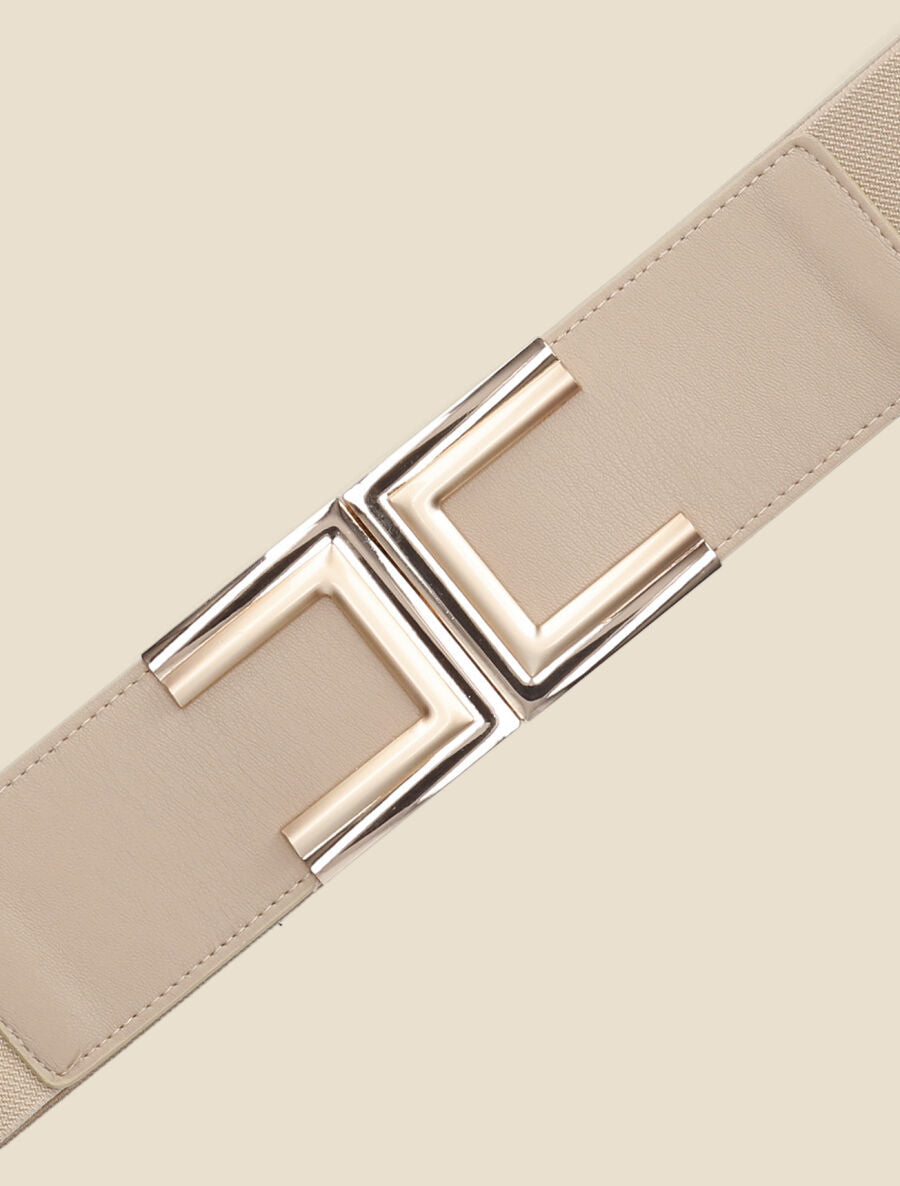 Ceinture élastiquée à boucle clip - Beige - 2