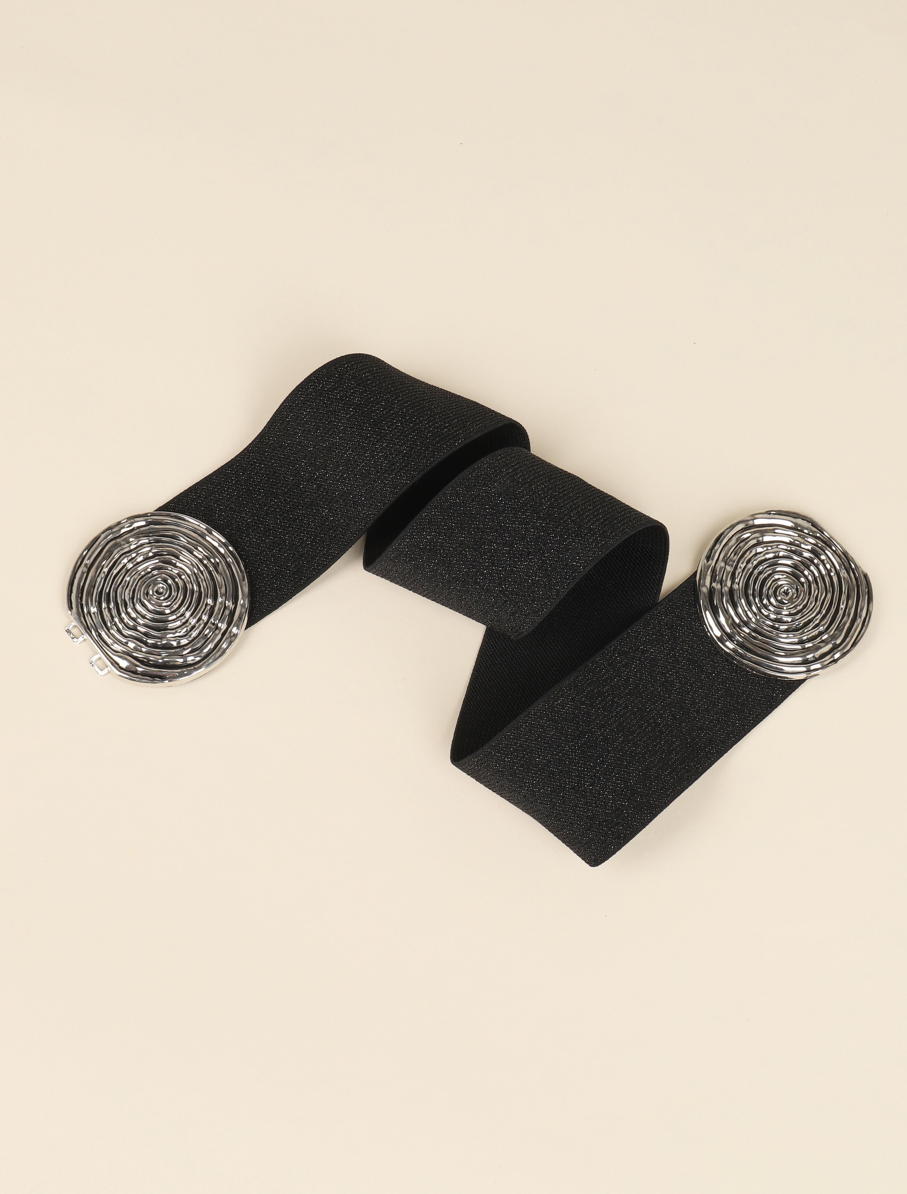 Ceinture irisée à boucles rondes texturées - Noir/argentée - 2