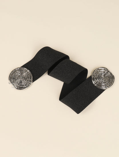 Ceinture irisée à boucles rondes texturées - Noir/argentée - 2