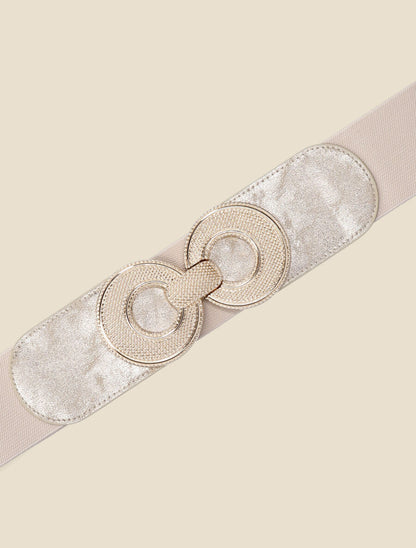 Ceinture élastiquée à double boucles métalliques - Beige - 2