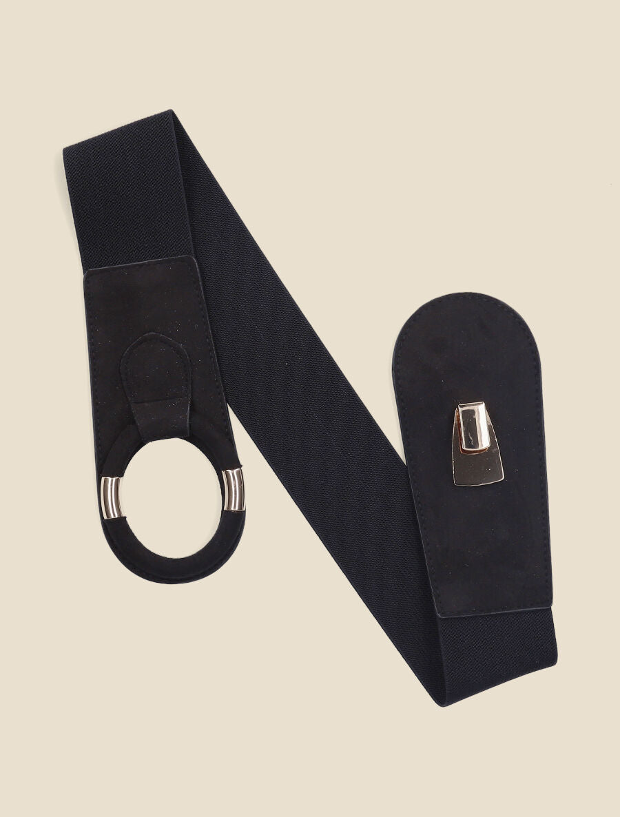 Ceinture en suédine à boucle ovale - Noir - 1