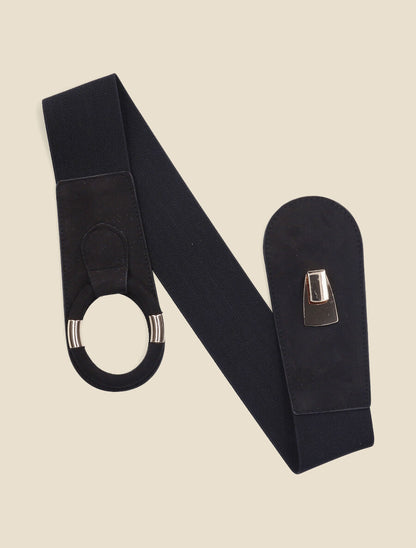 Ceinture en suédine à boucle ovale - Noir - 1