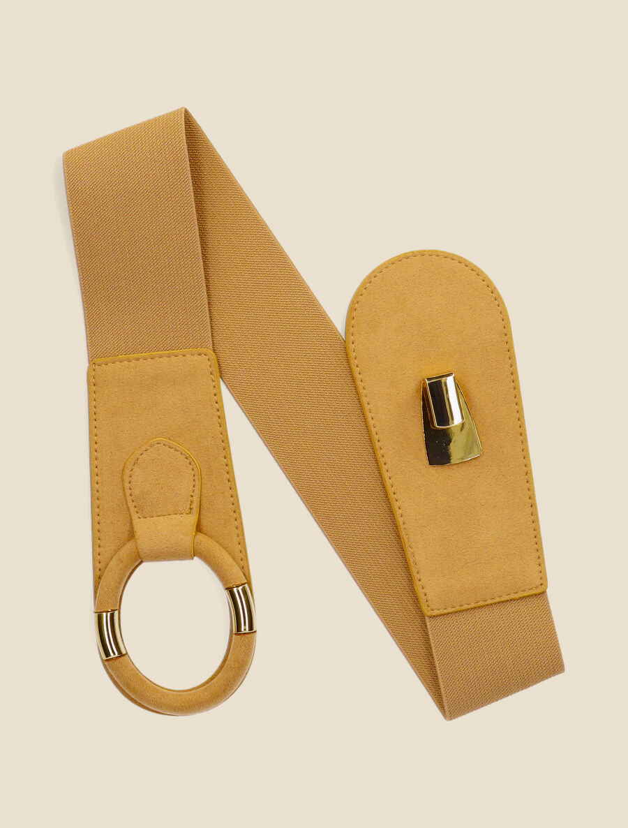 Ceinture en suédine à boucle ovale - Jaune - 1