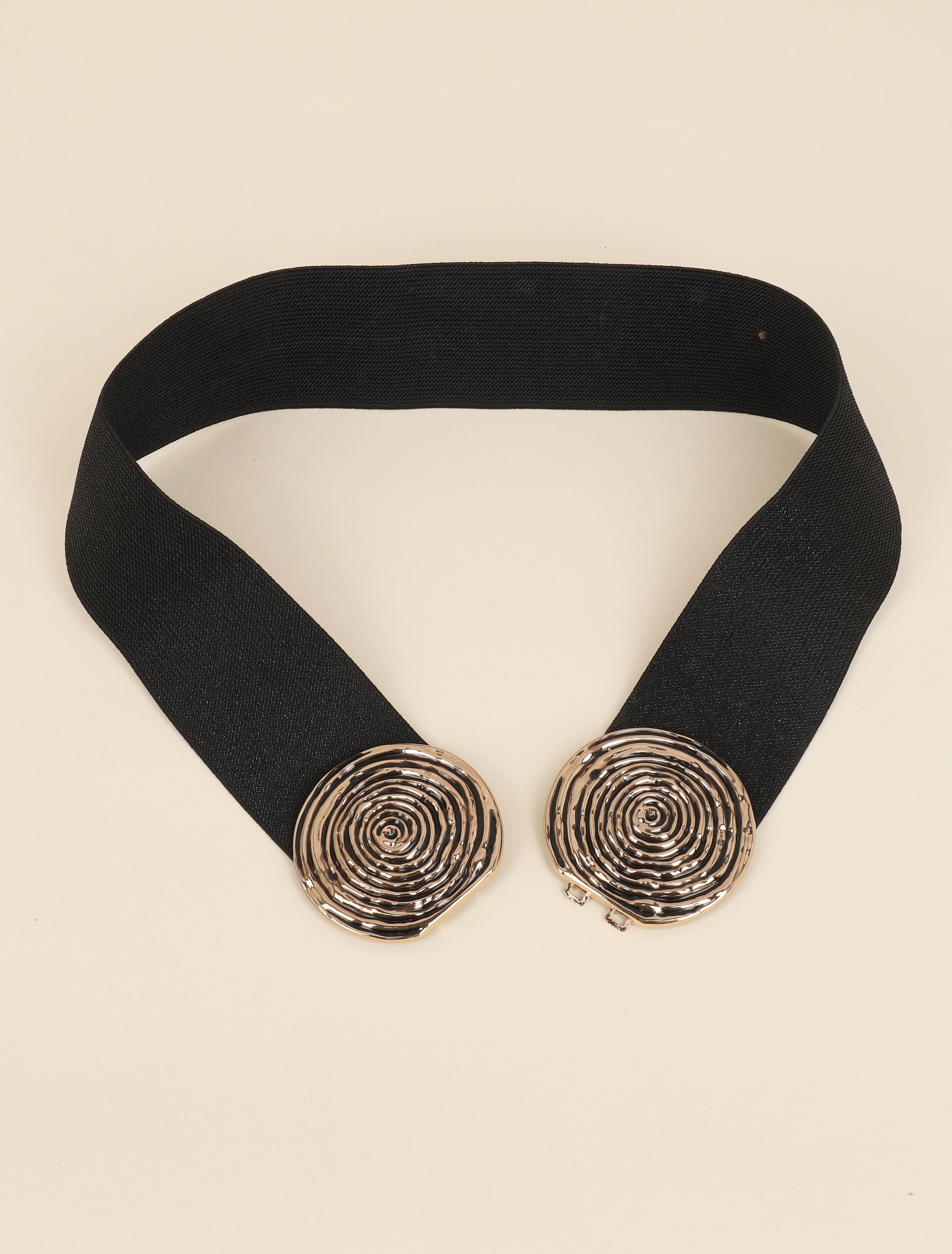 Ceinture irisée à boucles rondes texturées - Noir/dorée - 1