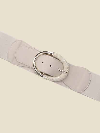 Ceinture élastiquée à boucle ovale - Beige - 2