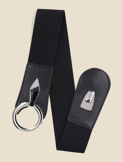 Ceinture élastiquée python à boucle ronde - Noir - 3