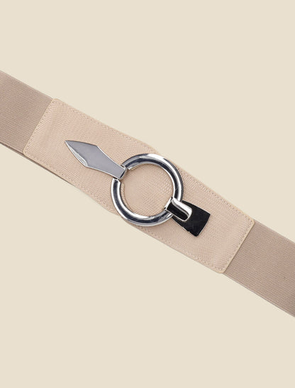 Ceinture élastiquée python à boucle ronde - Beige - 2