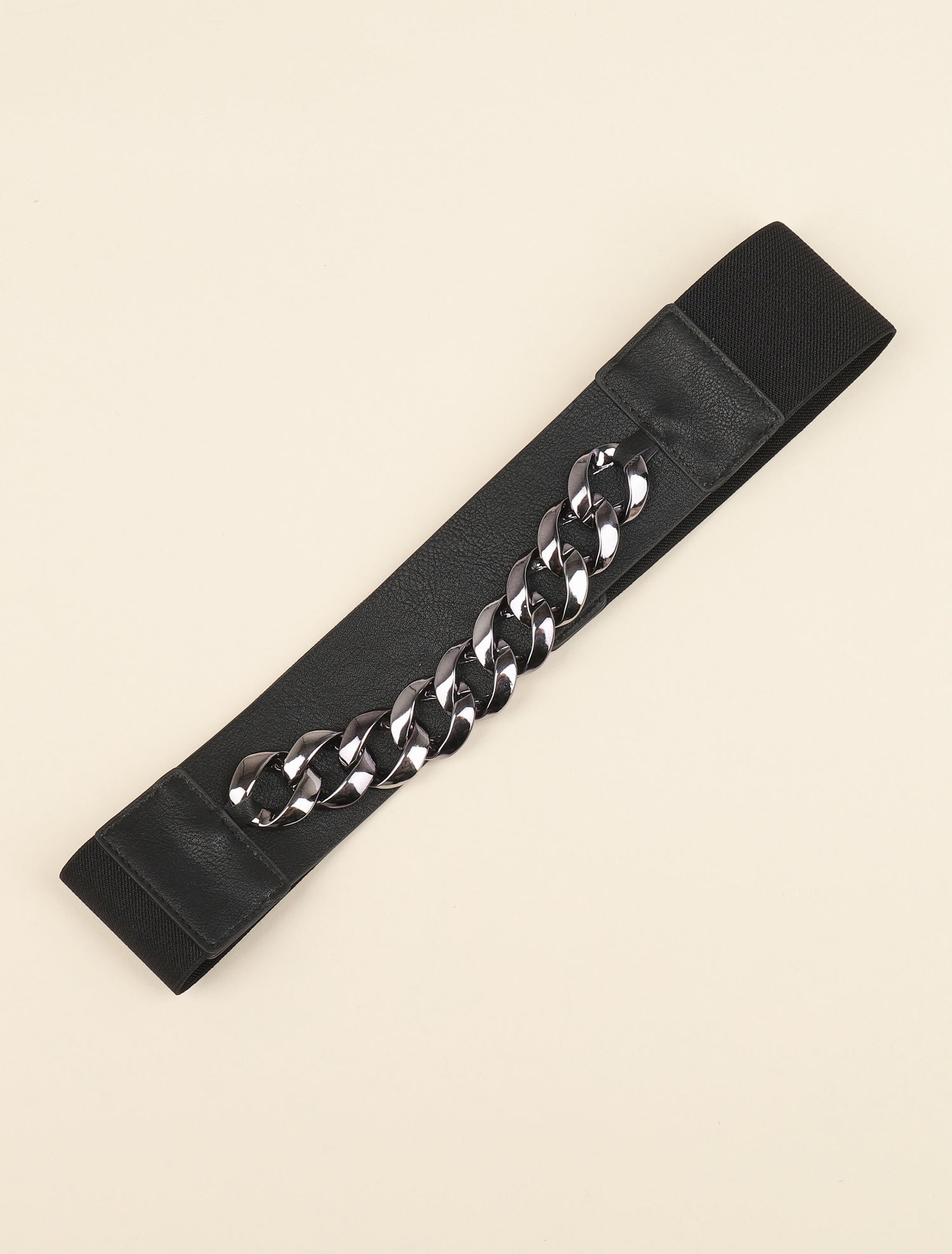 Ceinture bi-matière à détail chaîne - Noir - 1