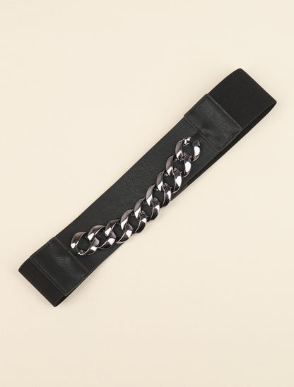 Ceinture bi-matière à détail chaîne - Noir - 1