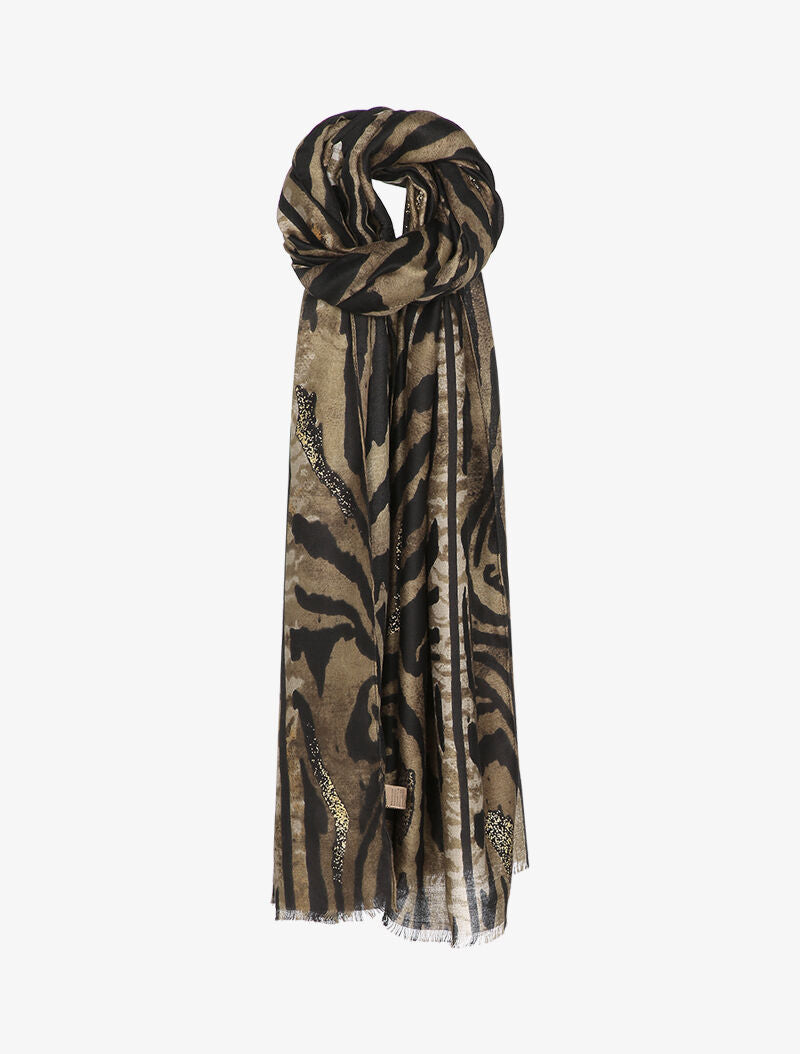 Foulard à imprimé zèbre stylisé et lamé - Taupe - 1