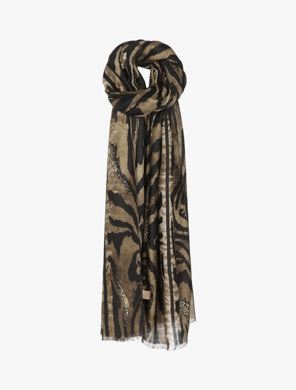 Foulard à imprimé zèbre stylisé et lamé - Taupe - 1