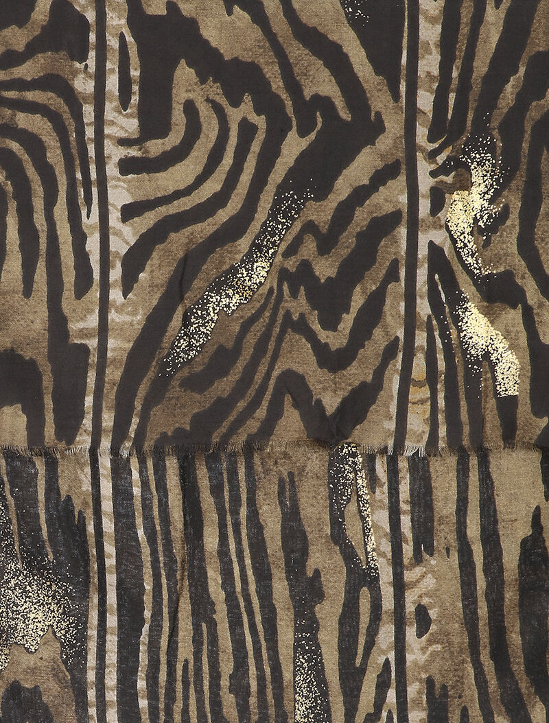 Foulard à imprimé zèbre stylisé et lamé - Taupe - 2