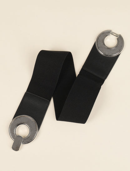 Ceinture à boucles rondes en métal texturé - Noir/argentée - 2