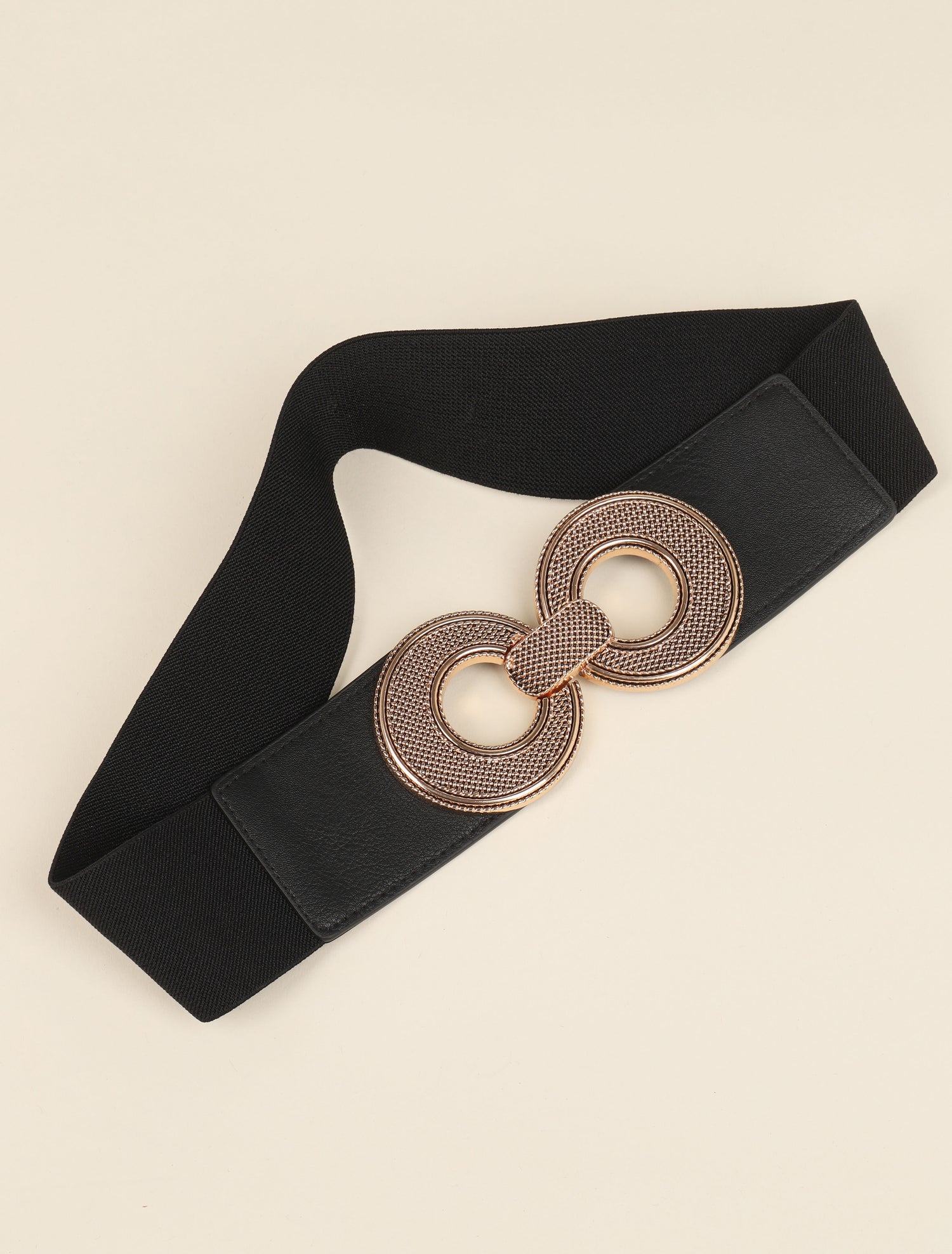 Ceinture à boucles rondes en métal texturé - Noir/dorée - 2