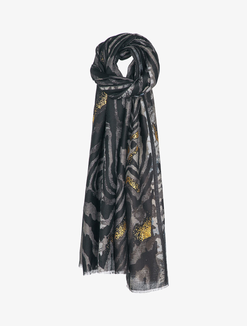 Foulard à imprimé zèbre stylisé et lamé - Gris foncé - 1
