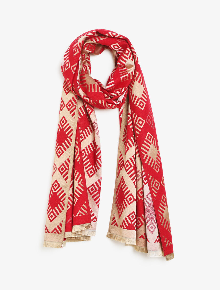 Echarpe motifs géométriques - Rouge - 1