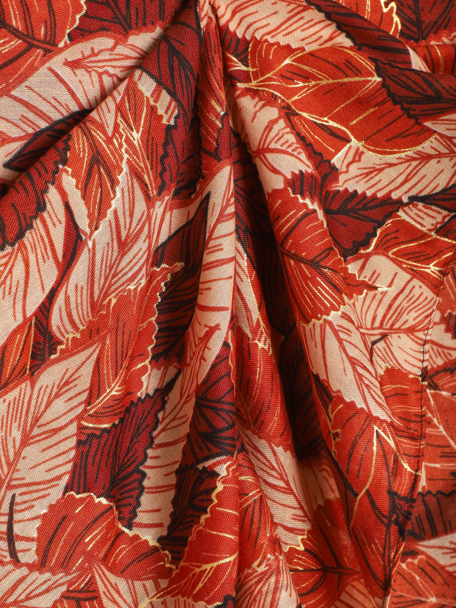 Foulard à imprimé feuilles automnales irisées - Orange - 3
