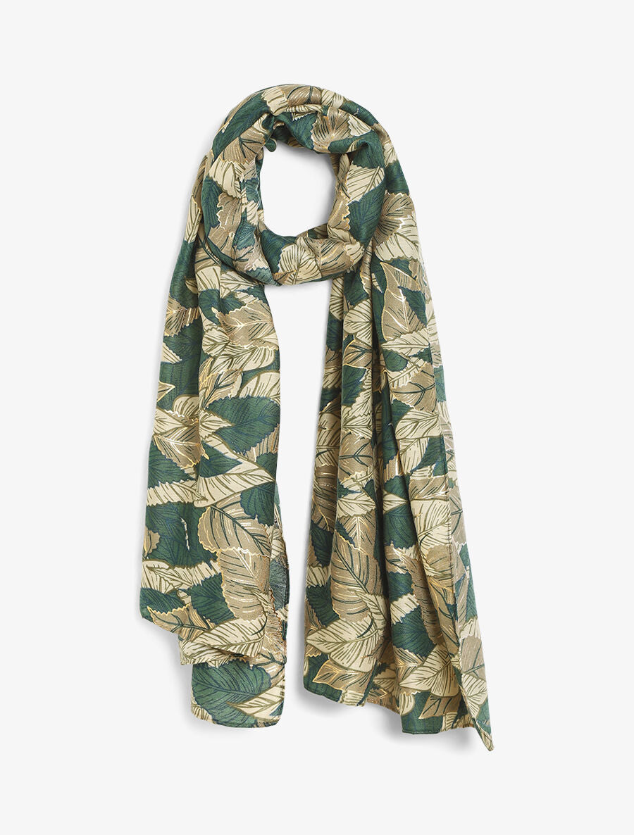 Foulard à imprimé feuilles automnales irisées - Vert - 4