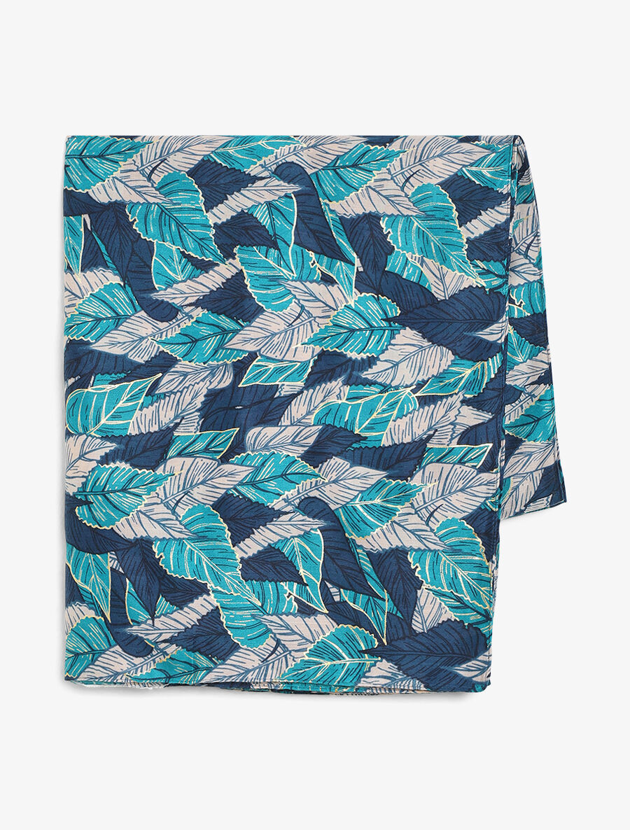 Foulard à imprimé feuilles automnales irisées - Marine - 2