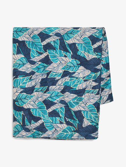 Foulard à imprimé feuilles automnales irisées - Marine - 2