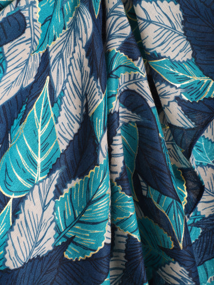 Foulard à imprimé feuilles automnales irisées - Marine - 3