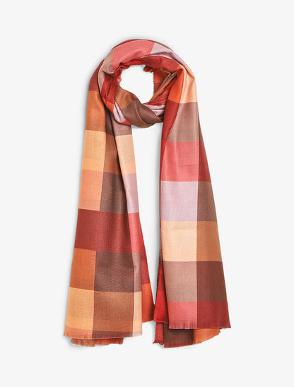 Foulard à imprimé grandes carreaux - Camel - 1