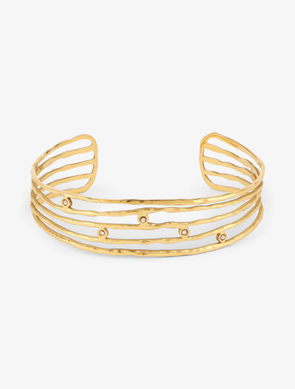 Jonc ouvert mutiples rangs ornés de strass - Or - 2