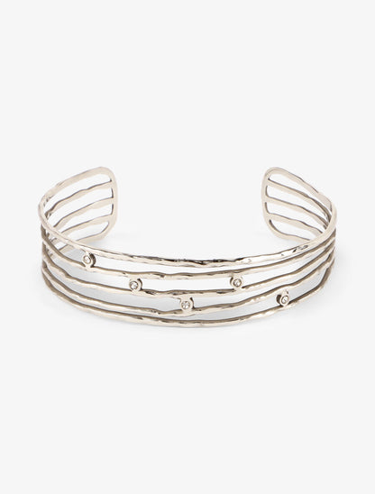 Jonc ouvert mutiples rangs ornés de strass - Argent - 2
