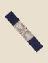 Ceinture élastiquée double boucles à strass - Marine - 2