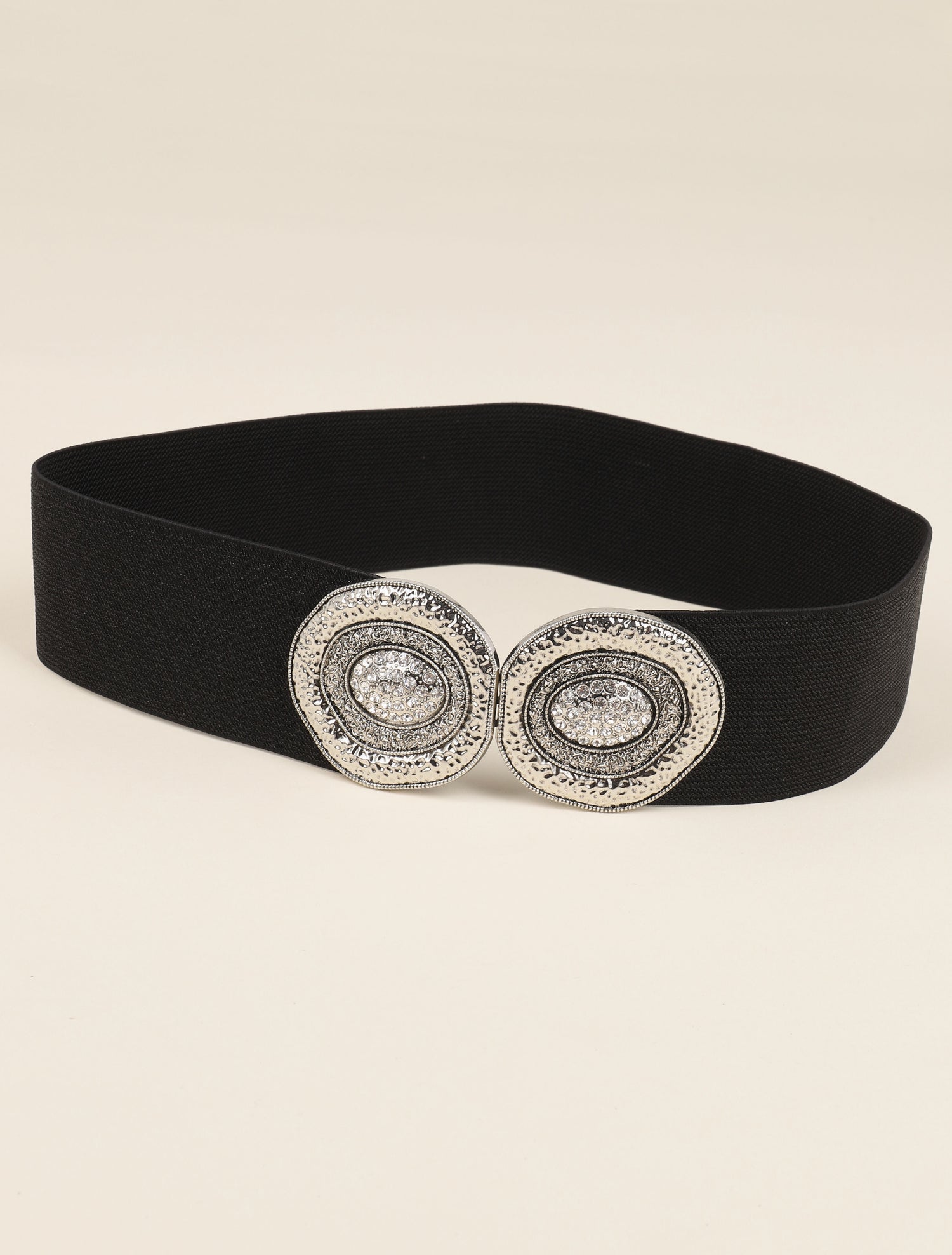 Ceinture irisée à boucle métallique à strass - Noir/argentée - 1