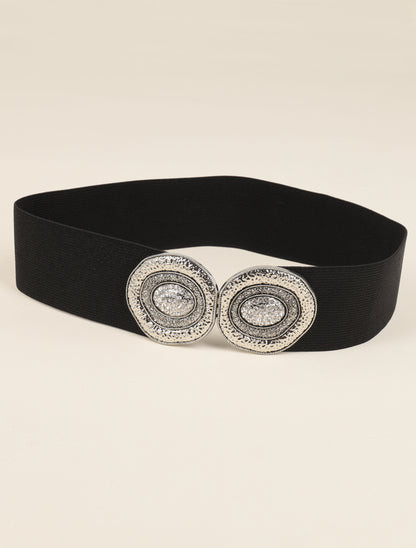Ceinture irisée à boucle métallique à strass - Noir/argentée - 1