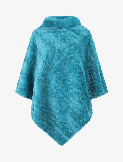 Poncho uni à motif zigzag - Turquoise - 4