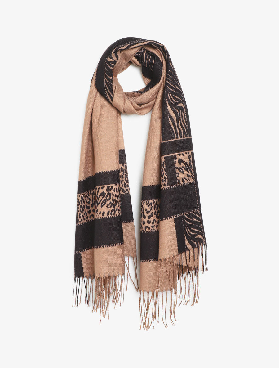 Echarpe irisée motif léopard fantaisie - Camel - 1