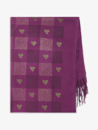 Echarpe à carreaux et motif coeur - Violet - 2