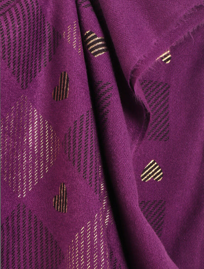 Echarpe à carreaux et motif coeur - Violet - 3