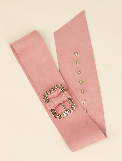 Ceinture large en suédine à boucle style chaîne - Rose - 1