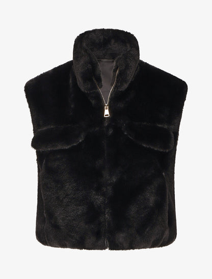 Veste sans manches en fausse fourrure - Noir - 1