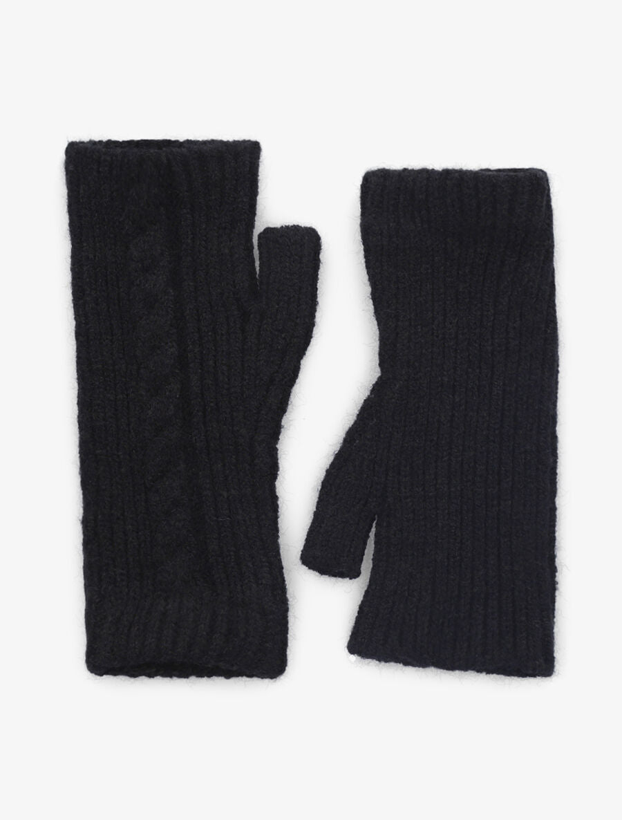 Mitaines unies en maille tressée - Noir - 1