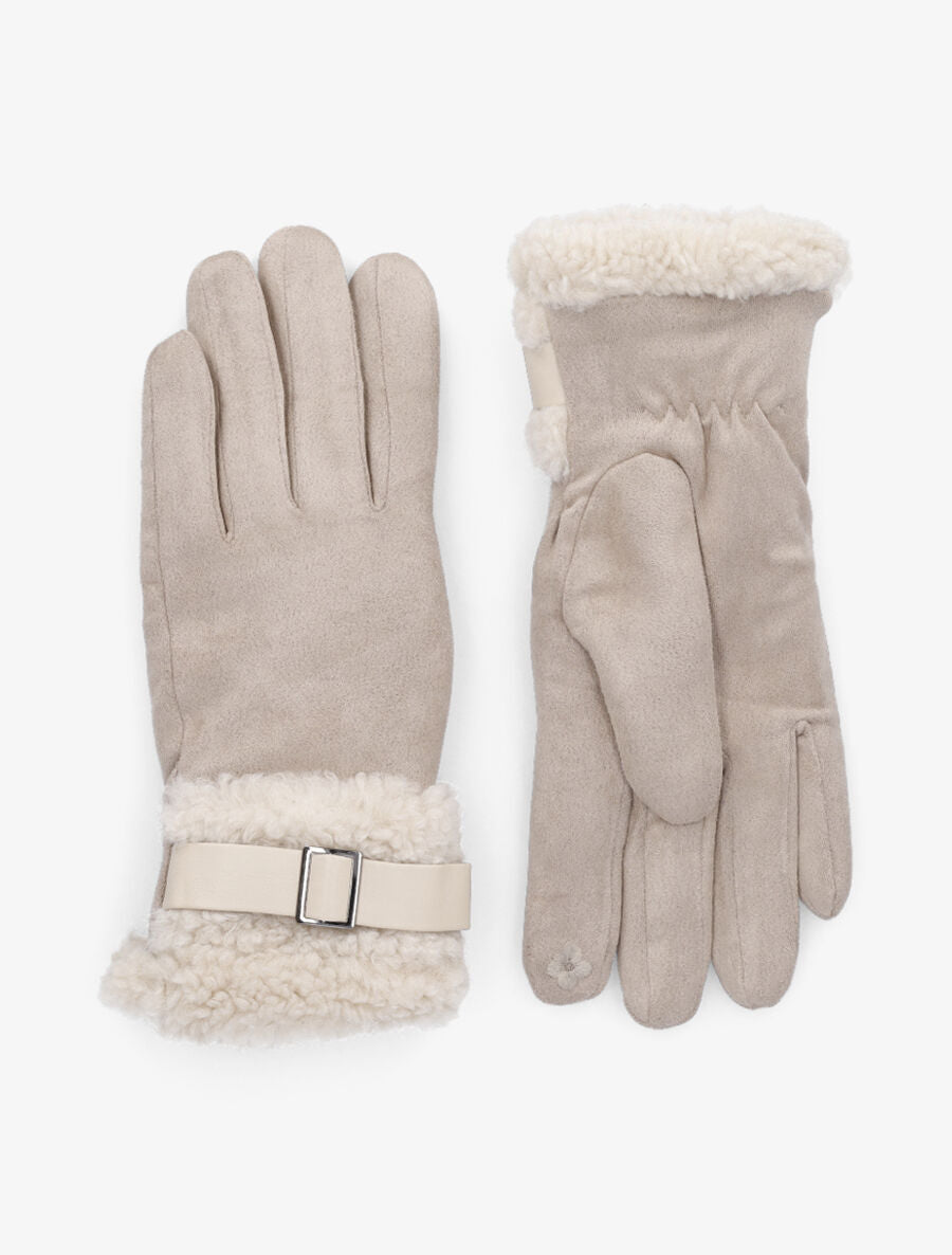 Gants fourrés en suédine - Beige - 1
