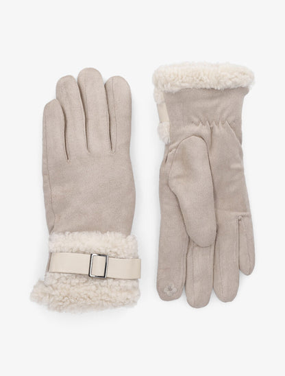Gants fourrés en suédine - Beige - 1