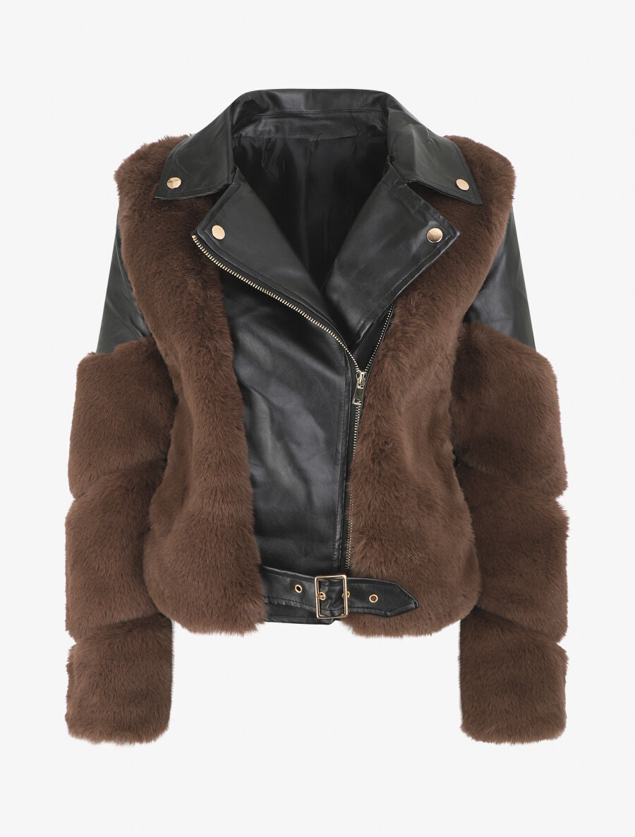 Perfecto en simili et fourrure synthétique - Marron - 4