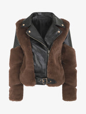 Perfecto en simili et fourrure synthétique - Marron - 4