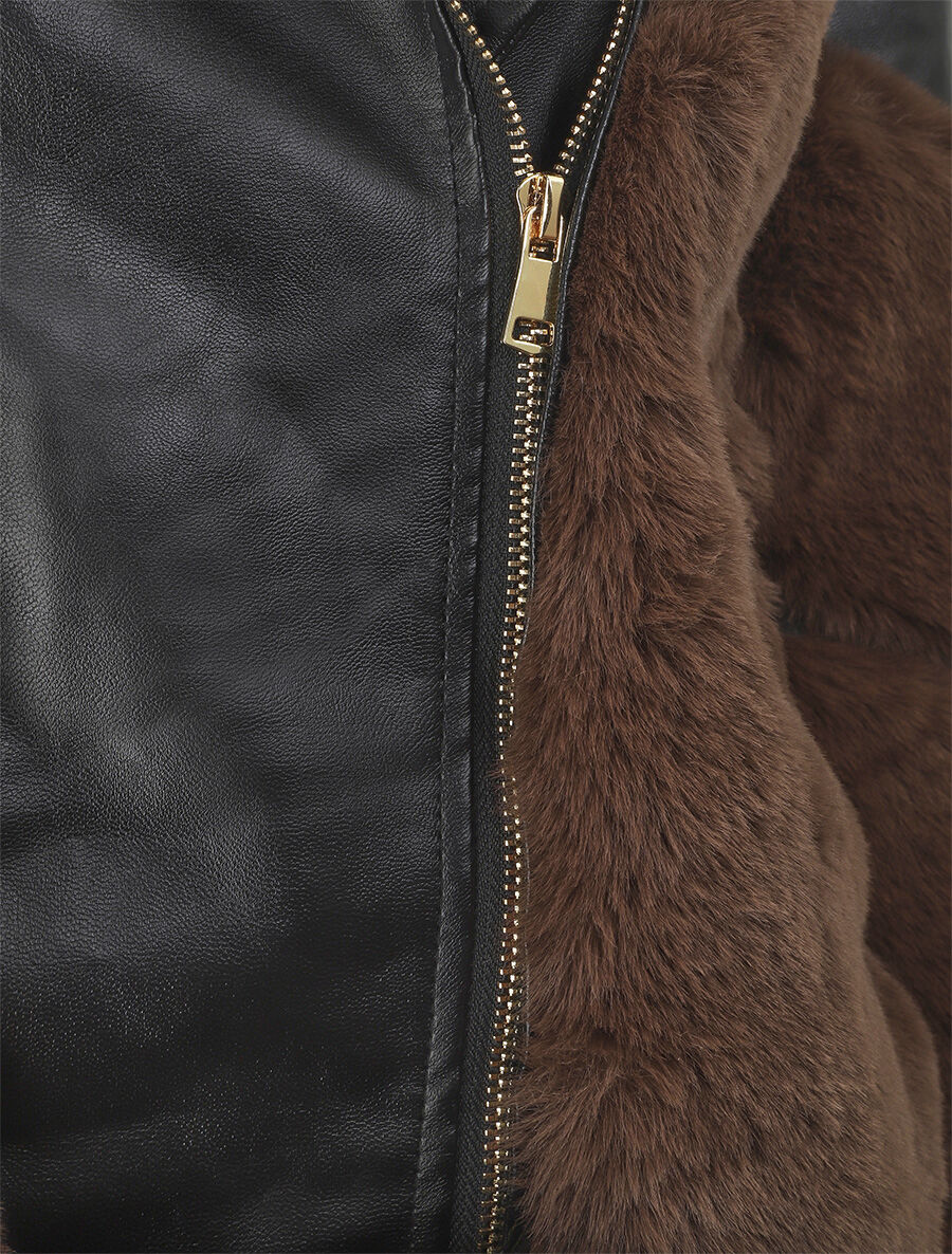 Perfecto en simili et fourrure synthétique - Marron - 3