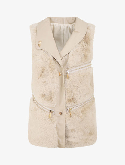 Veste sans manches à zips décoratifs - Beige - 1