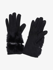 Gants suédés à détail fausse fourrure et noeud - Noir - 3
