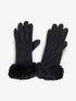 Gants en suédine à détails strass et fausse fourrure - Noir - 1