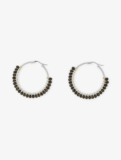 Créoles à perles - Argent/noir - 2