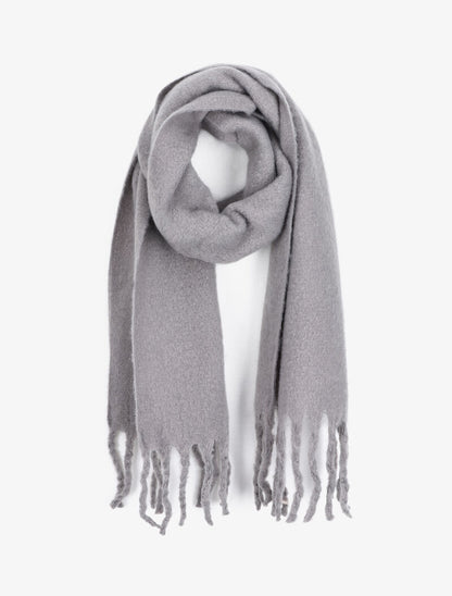 Echarpe longue et duveteuse à franges - Gris clair - 1