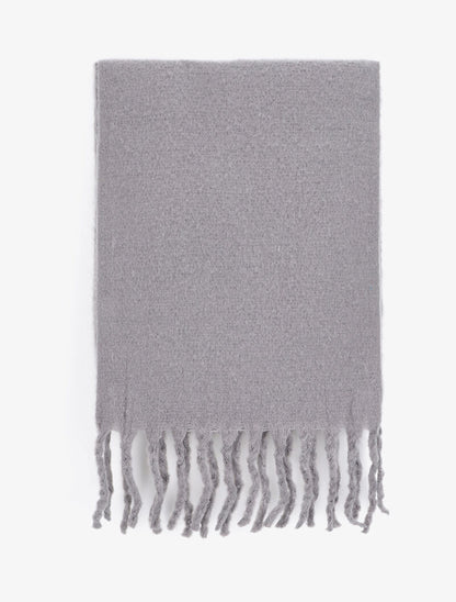 Echarpe longue et duveteuse à franges - Gris clair - 2